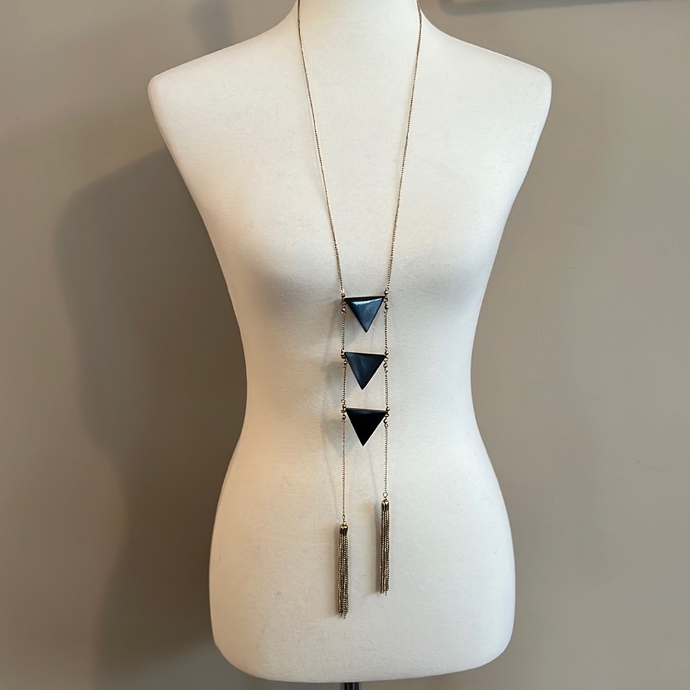 Panache Reversible Necklace Hammered Gold Tone Triangles reverse to Black NWOT